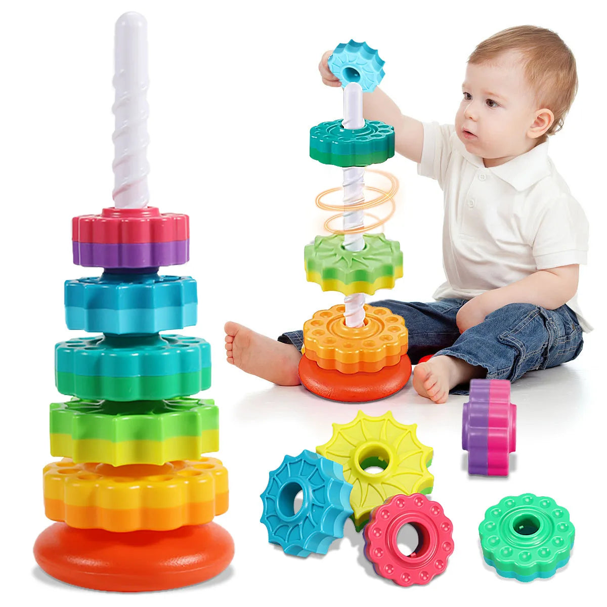 KiddoTower - Montessori Rotating Rainbow Tower