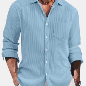 Men's Casual Daily Pit Striped Solid Color Comfortable Long-sleeved Shirt