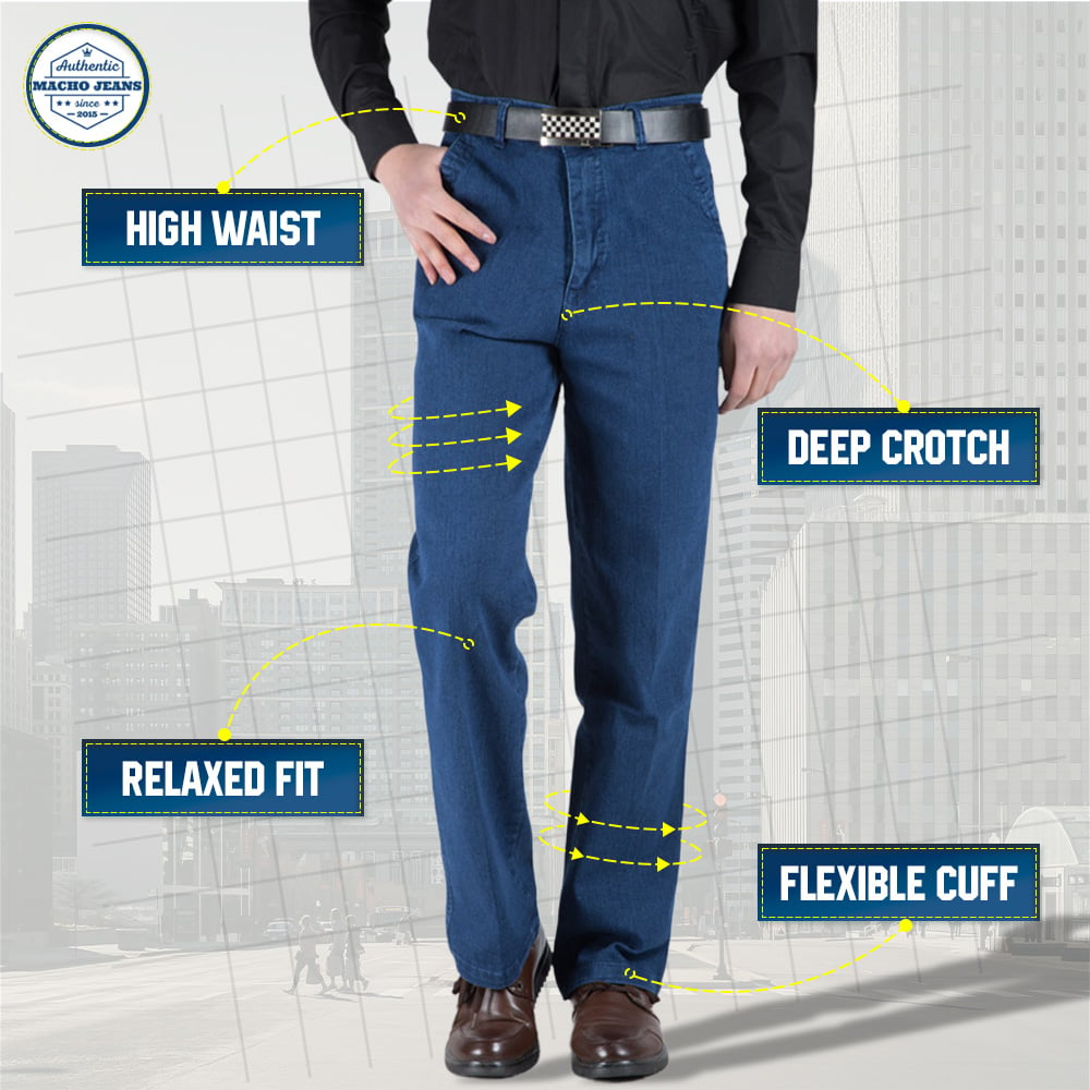 Men's High Waist Straight Fit Stretch Jeans