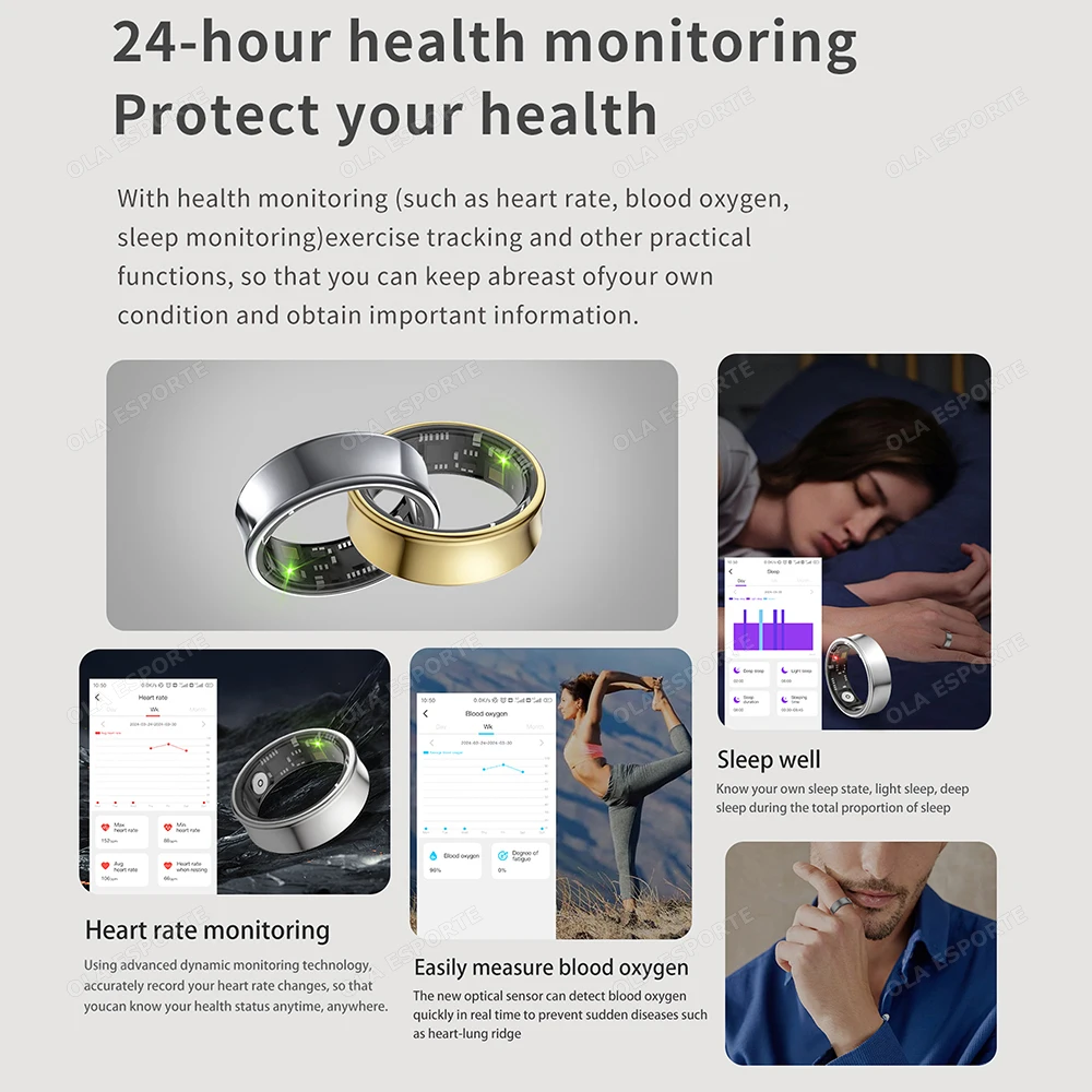 Smart Ring, Sleep Tracker, Activity & Fitness Tracker, Blood Pressure& Oxygen Tracker