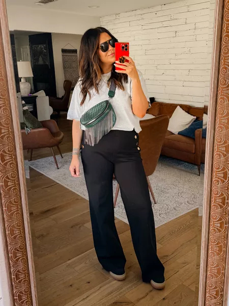 Tummy Control Button Wide Leg Pant