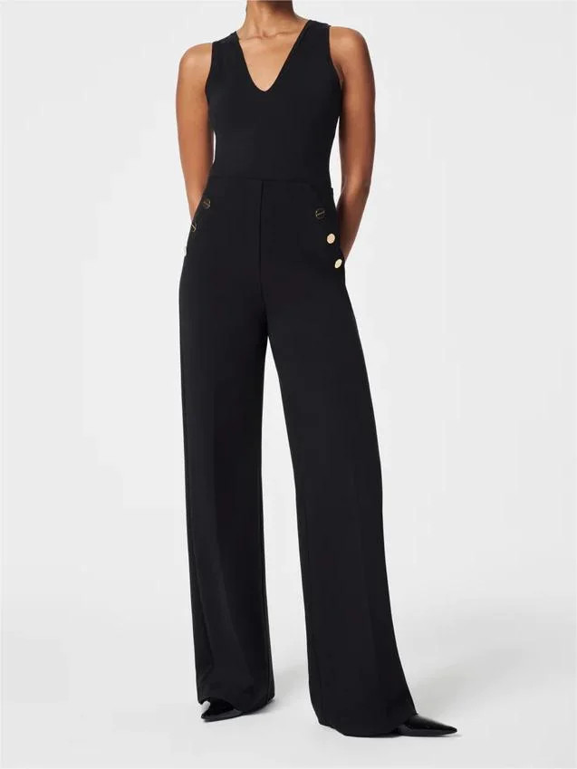 Tummy Control Button Wide Leg Pant