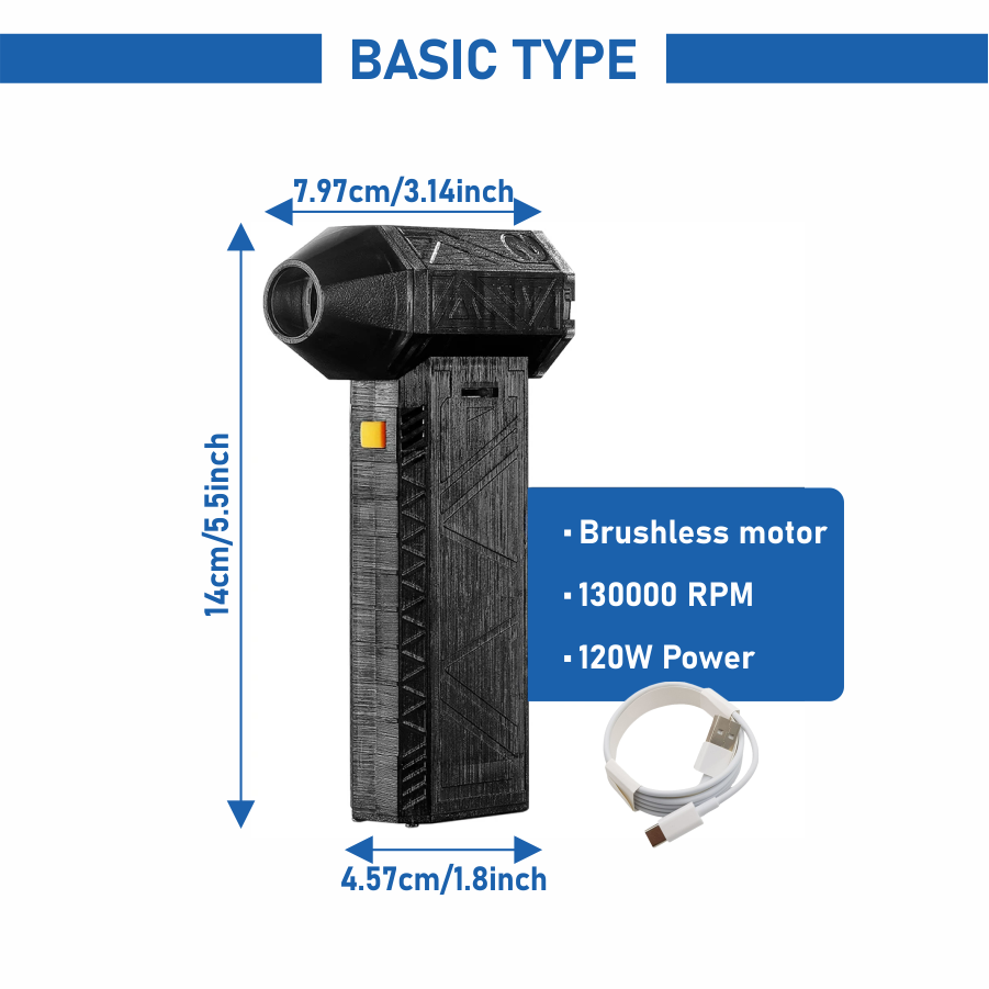 TurboJet 3-in-1 Mini Blower & Vacuum – 130,000 RPM, USB-C Rechargeable