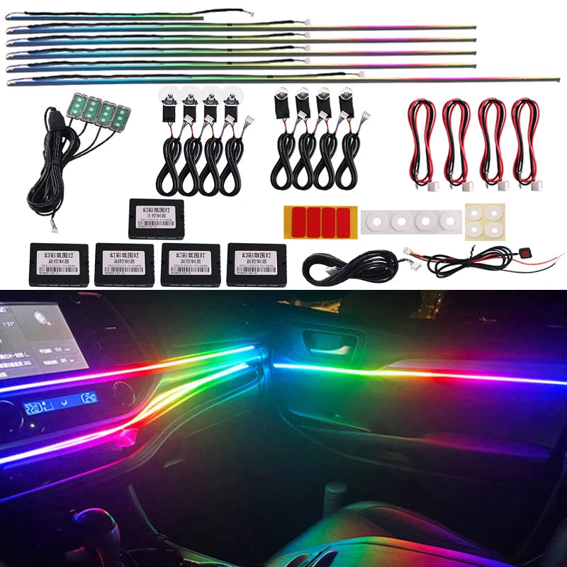 Interior Car LED Strip Lights, Acrylic LED Lights for Car with Dynamic Dreamcolor Chasing, 213 color car ambient light