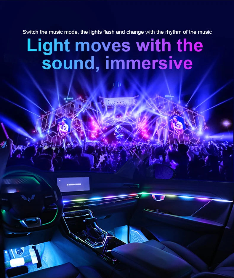 Interior Car LED Strip Lights, Acrylic LED Lights for Car with Dynamic Dreamcolor Chasing, 213 color car ambient light