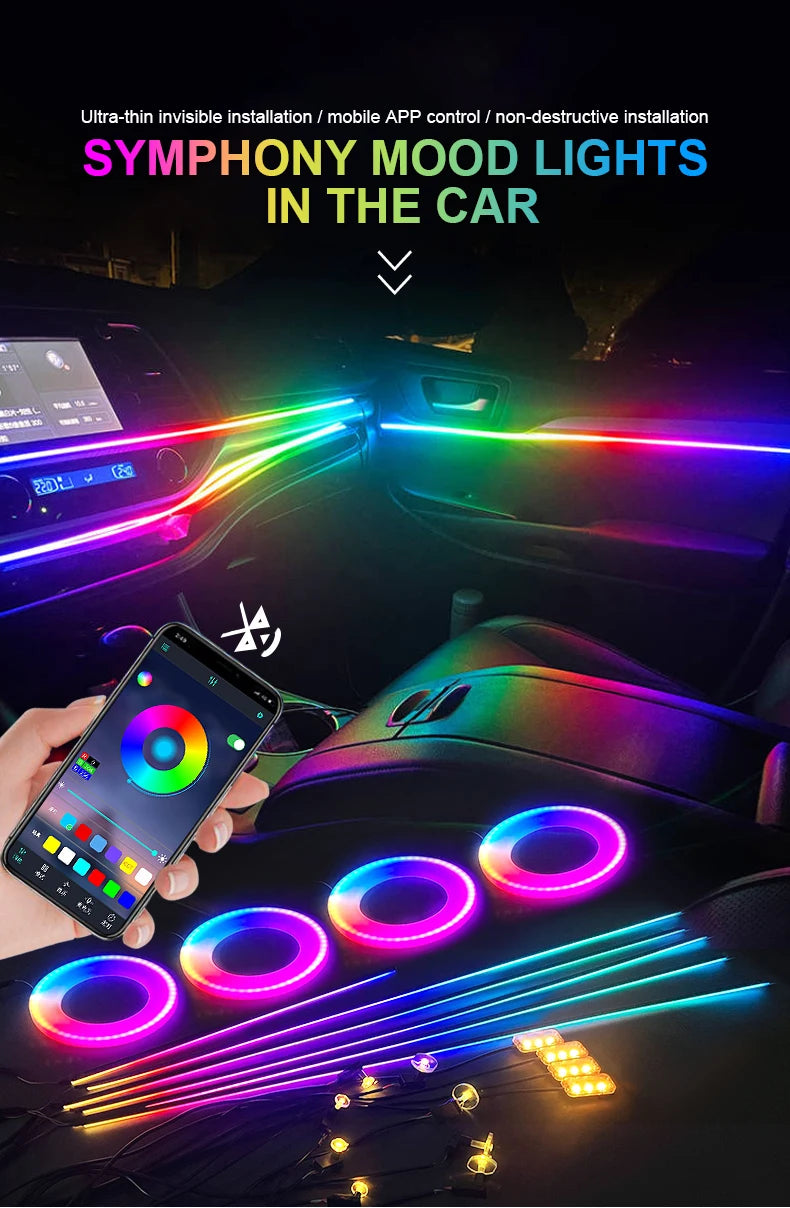 Interior Car LED Strip Lights, Acrylic LED Lights for Car with Dynamic Dreamcolor Chasing, 213 color car ambient light