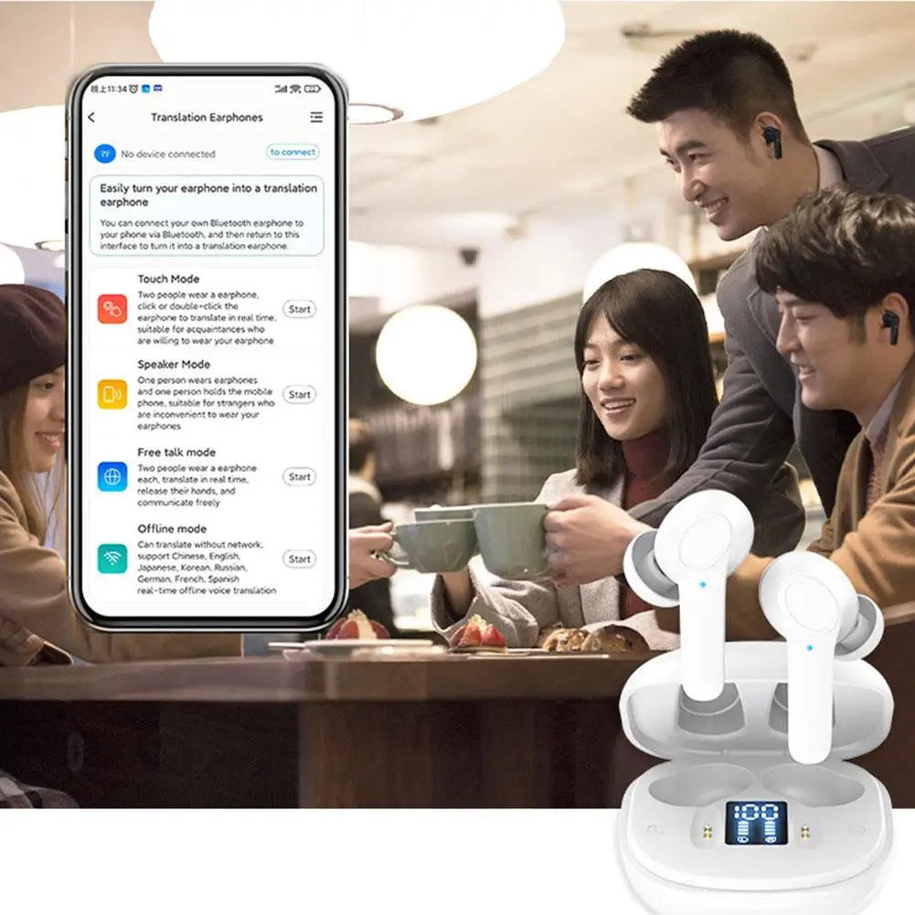 Smart Translation Earbuds: Real-Time Voice Translator with 144 Languages, Online/Offline Support, Four Translation Modes, and 98% Accuracy