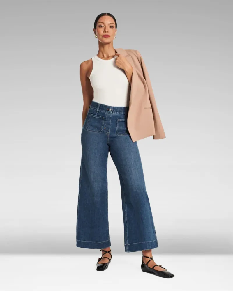 Tummy Control Cropped Wide-Leg Jeans - 2024 Best Selling Jeans